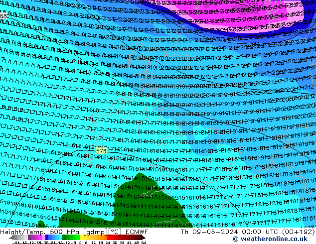 Z500/Yağmur (+YB)/Z850 ECMWF Per 09.05.2024 00 UTC