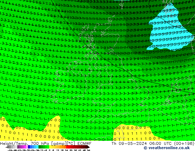 Height/Temp. 700 гПа ECMWF чт 09.05.2024 06 UTC