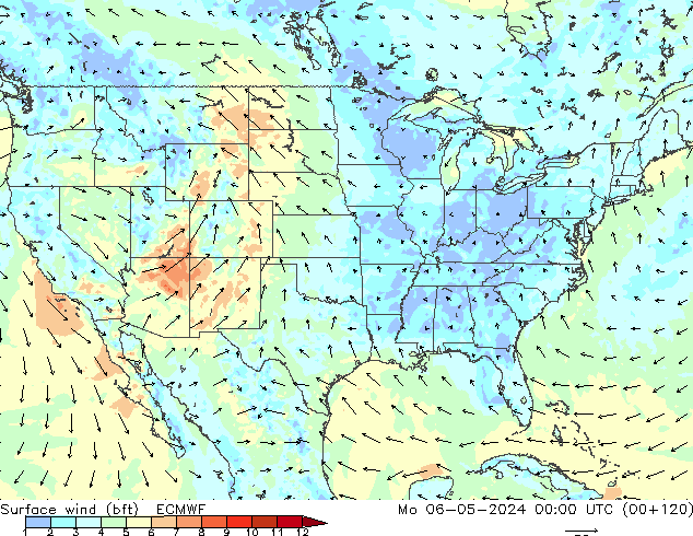 Surface wind (bft) ECMWF Mo 06.05.2024 00 UTC