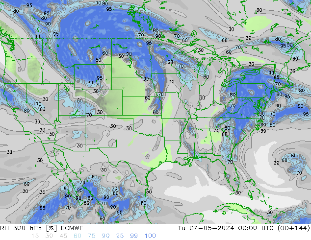 RH 300 hPa ECMWF Di 07.05.2024 00 UTC