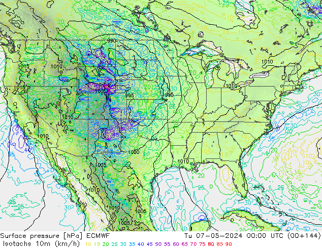 Isotachen (km/h) ECMWF di 07.05.2024 00 UTC