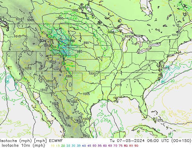 Eşrüzgar Hızları mph ECMWF Sa 07.05.2024 06 UTC