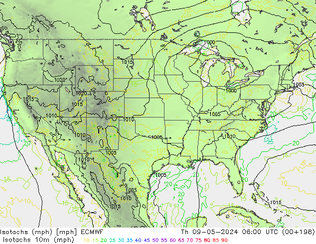 Izotacha (mph) ECMWF czw. 09.05.2024 06 UTC