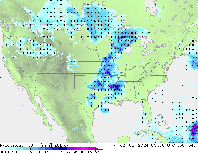 Precipitación (6h) ECMWF vie 03.05.2024 06 UTC