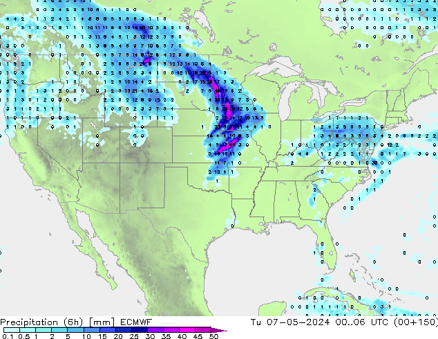 Precipitation (6h) ECMWF Tu 07.05.2024 06 UTC