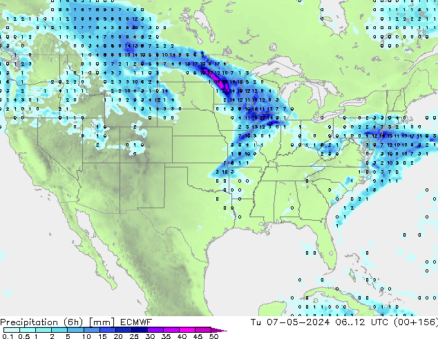 Precipitation (6h) ECMWF Tu 07.05.2024 12 UTC