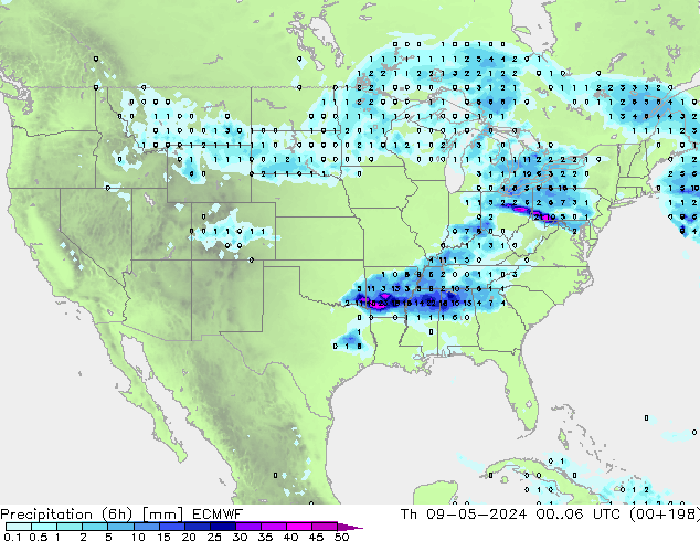 Precipitação (6h) ECMWF Qui 09.05.2024 06 UTC