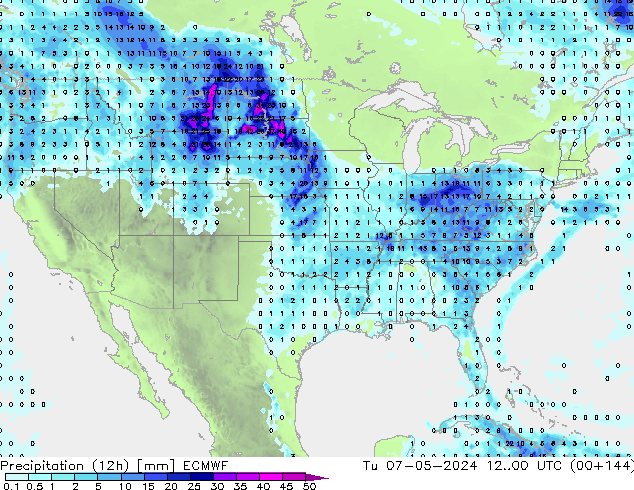 Precipitation (12h) ECMWF Tu 07.05.2024 00 UTC