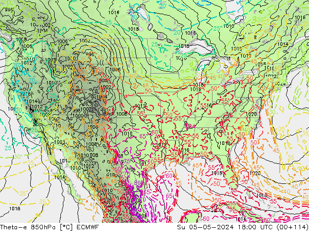 Theta-e 850hPa ECMWF Dom 05.05.2024 18 UTC