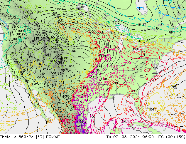 Theta-e 850hPa ECMWF Sa 07.05.2024 06 UTC