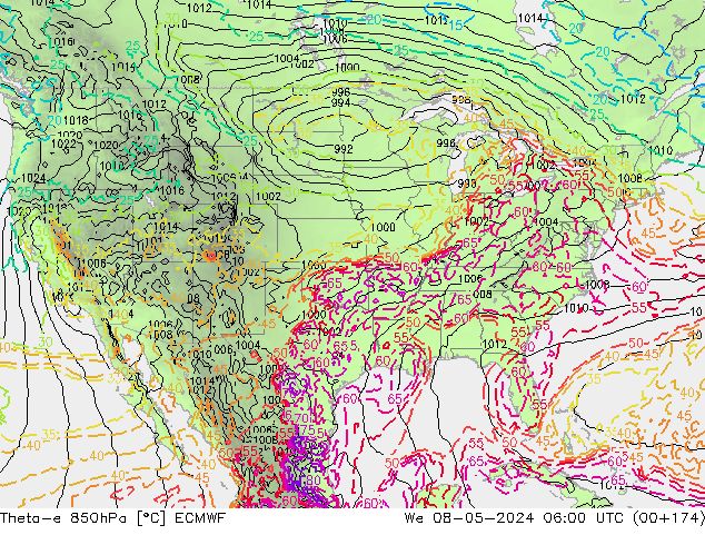 Theta-e 850hPa ECMWF We 08.05.2024 06 UTC