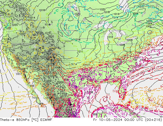 Theta-e 850hPa ECMWF ven 10.05.2024 00 UTC