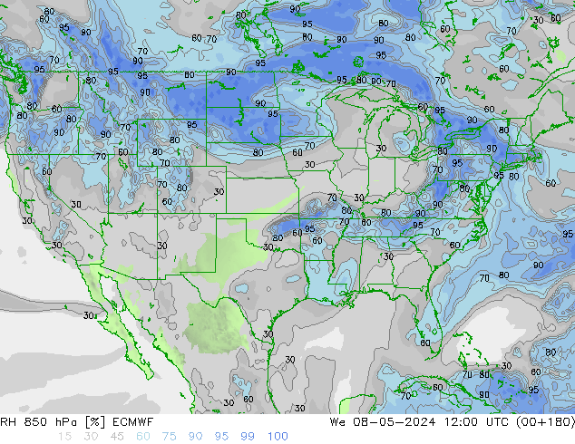 RH 850 hPa ECMWF We 08.05.2024 12 UTC