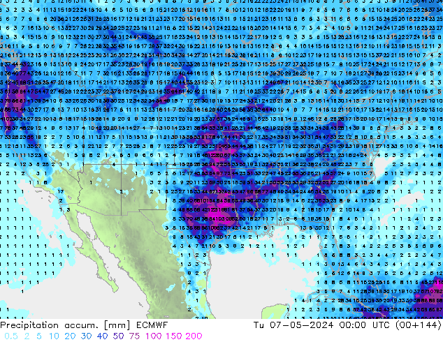 Precipitation accum. ECMWF Tu 07.05.2024 00 UTC