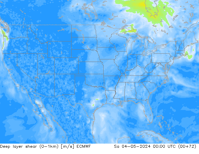 Deep layer shear (0-1km) ECMWF sab 04.05.2024 00 UTC