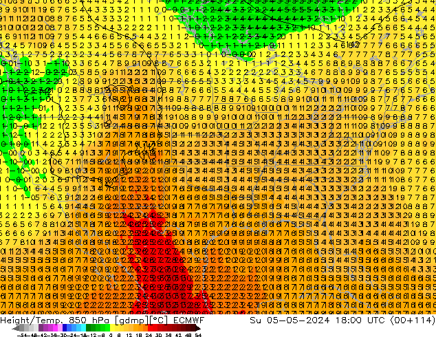 Height/Temp. 850 hPa ECMWF Ne 05.05.2024 18 UTC