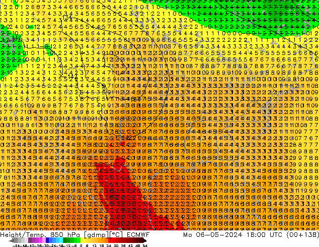 Z500/Rain (+SLP)/Z850 ECMWF pon. 06.05.2024 18 UTC