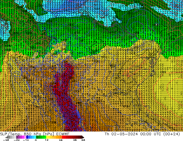 SLP/Temp. 850 hPa ECMWF Do 02.05.2024 00 UTC