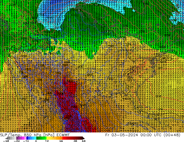 SLP/Temp. 850 hPa ECMWF Fr 03.05.2024 00 UTC