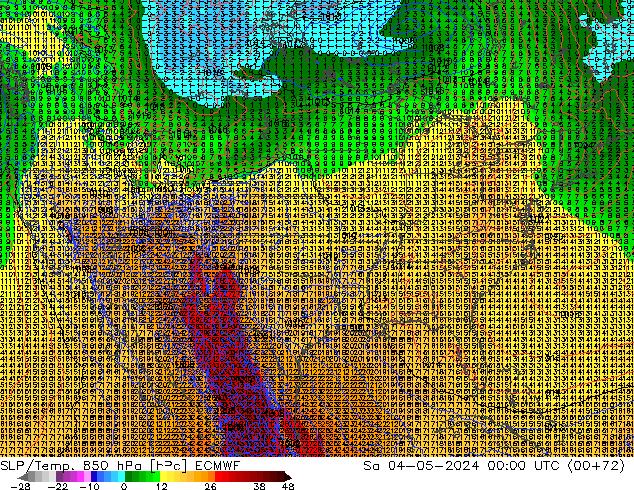 SLP/Temp. 850 hPa ECMWF sab 04.05.2024 00 UTC