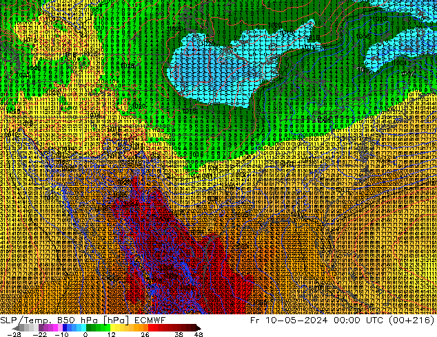 SLP/Temp. 850 hPa ECMWF ven 10.05.2024 00 UTC