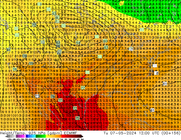 Height/Temp. 925 hPa ECMWF Tu 07.05.2024 12 UTC