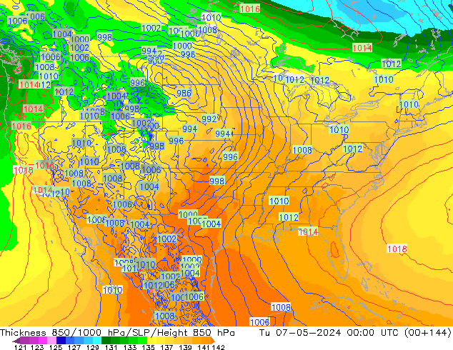 Thck 850-1000 гПа ECMWF вт 07.05.2024 00 UTC