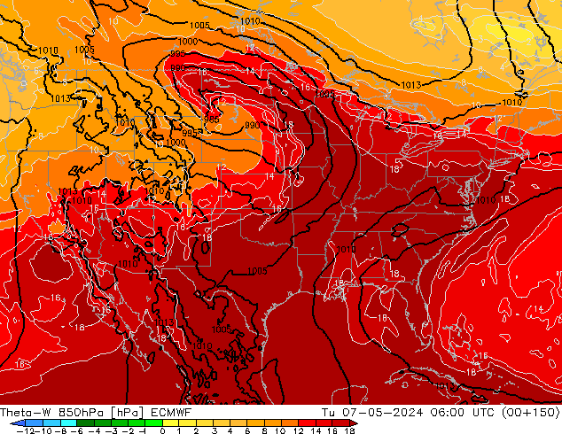 Theta-W 850hPa ECMWF Sa 07.05.2024 06 UTC