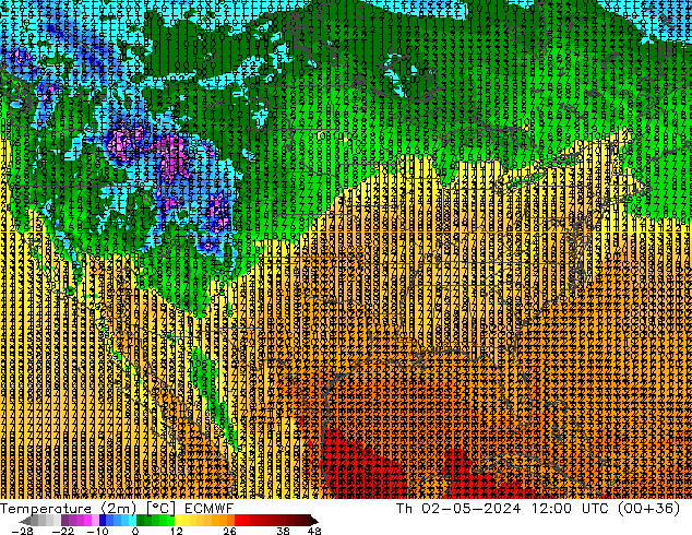 Temperature (2m) ECMWF Th 02.05.2024 12 UTC