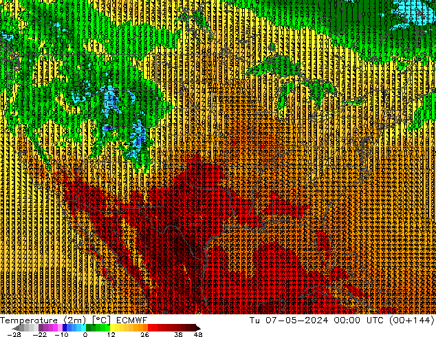 Temperature (2m) ECMWF Tu 07.05.2024 00 UTC