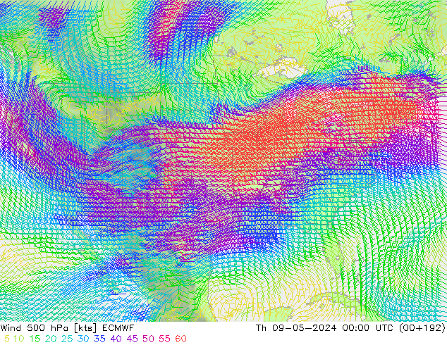 Wind 500 hPa ECMWF Th 09.05.2024 00 UTC