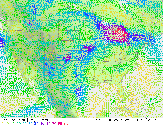 Wind 700 hPa ECMWF Th 02.05.2024 06 UTC