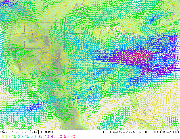 Vent 700 hPa ECMWF ven 10.05.2024 00 UTC