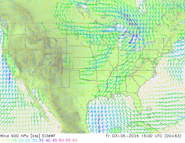 wiatr 900 hPa ECMWF pt. 03.05.2024 15 UTC