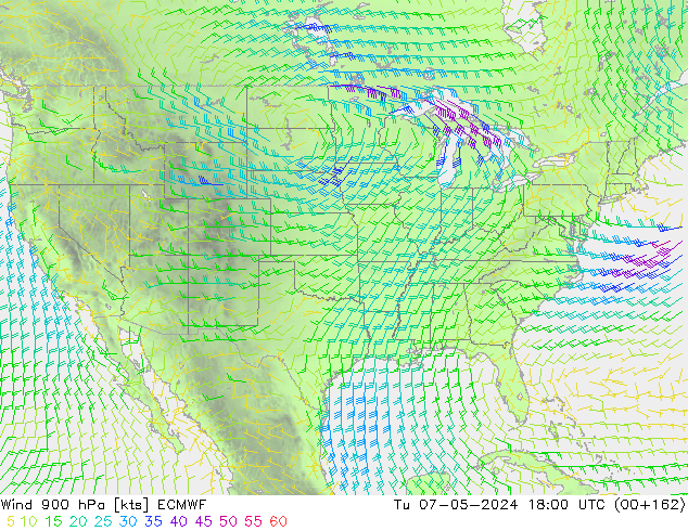 ветер 900 гПа ECMWF вт 07.05.2024 18 UTC