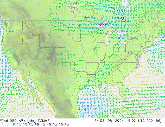 Vento 950 hPa ECMWF ven 03.05.2024 18 UTC