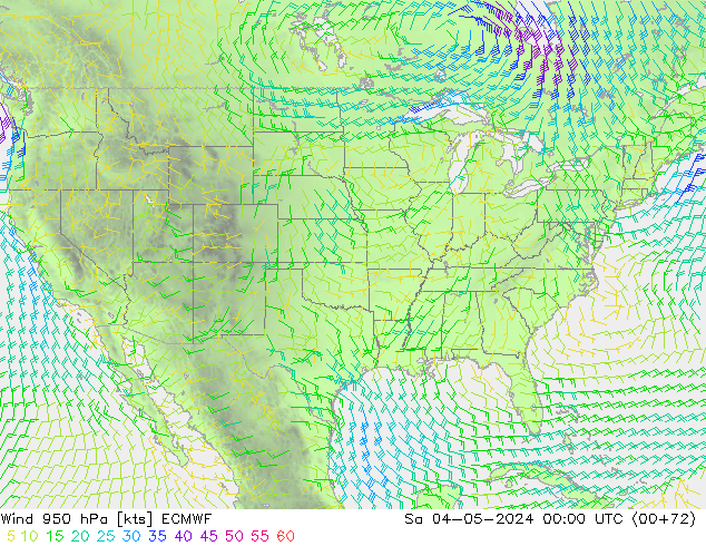 Vento 950 hPa ECMWF sab 04.05.2024 00 UTC