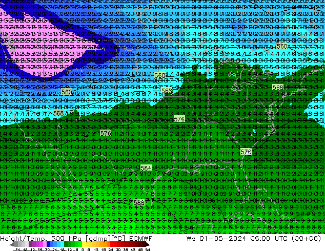 Z500/Rain (+SLP)/Z850 ECMWF mer 01.05.2024 06 UTC