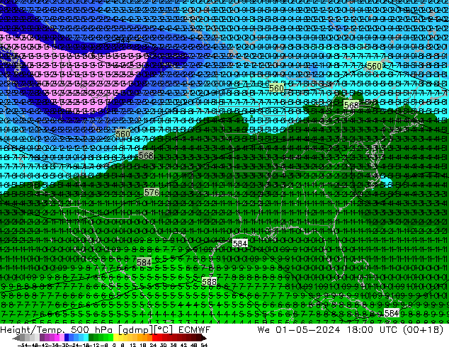 Z500/Rain (+SLP)/Z850 ECMWF śro. 01.05.2024 18 UTC