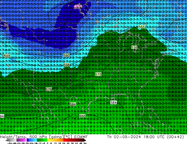 Z500/Rain (+SLP)/Z850 ECMWF jue 02.05.2024 18 UTC