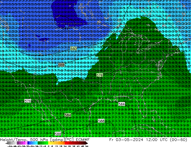 Z500/Rain (+SLP)/Z850 ECMWF pt. 03.05.2024 12 UTC