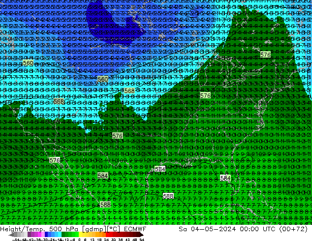 Z500/Yağmur (+YB)/Z850 ECMWF Cts 04.05.2024 00 UTC