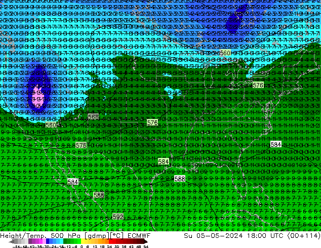 Z500/Rain (+SLP)/Z850 ECMWF nie. 05.05.2024 18 UTC