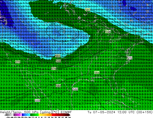 Z500/Yağmur (+YB)/Z850 ECMWF Sa 07.05.2024 12 UTC