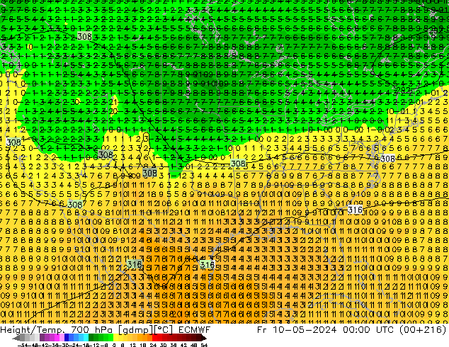 Géop./Temp. 700 hPa ECMWF ven 10.05.2024 00 UTC