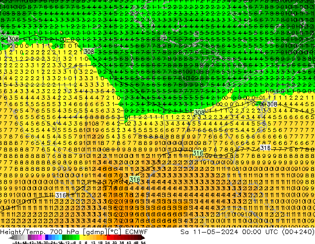 Yükseklik/Sıc. 700 hPa ECMWF Cts 11.05.2024 00 UTC