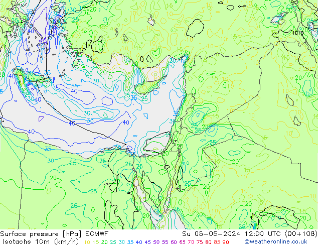 Isotachs (kph) ECMWF Вс 05.05.2024 12 UTC