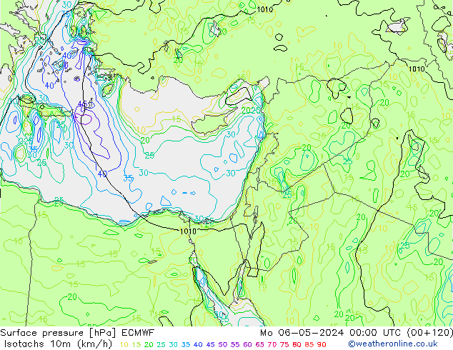 Isotachs (kph) ECMWF пн 06.05.2024 00 UTC