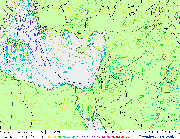 Isotachs (kph) ECMWF lun 06.05.2024 06 UTC