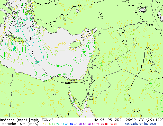 Izotacha (mph) ECMWF pon. 06.05.2024 00 UTC